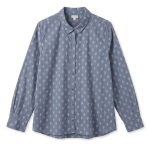 Garnet Hill Size 18 Blue 100% Organic Pima Cotton Floral Button Down Shirt